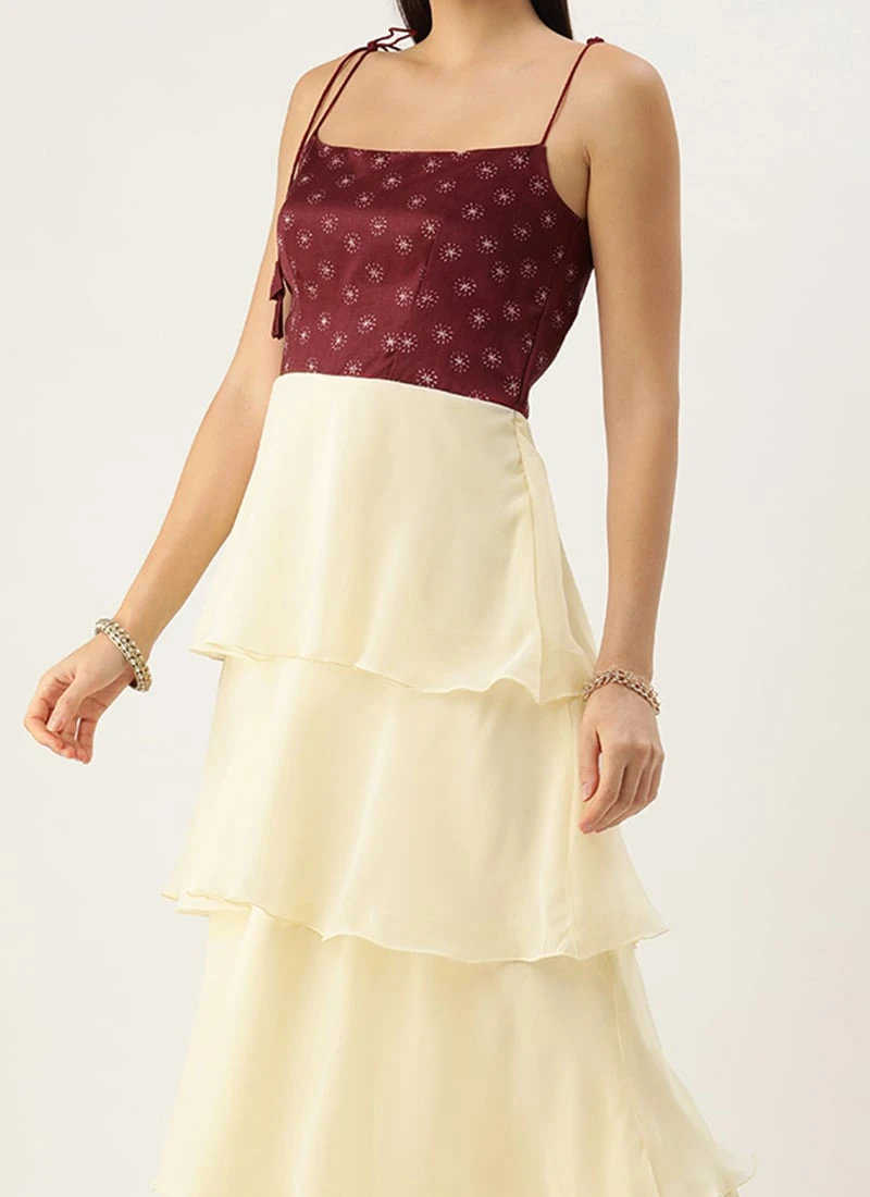 KHALA Clothing Shop 39 KHALA Clothing Shop -KHALA Clothing Shop Maroon Art Silk Printed N Off White Layered Dress IWBS02303686 l 1