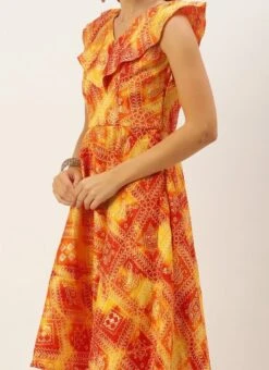 MultiColored Printed Cotton Knee Length Dress After Six Wear