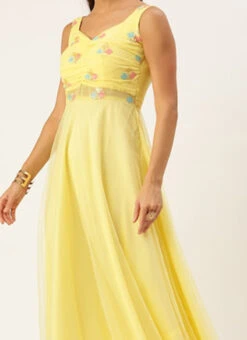 Yellow Georgette Embroidered Dress Party Wear